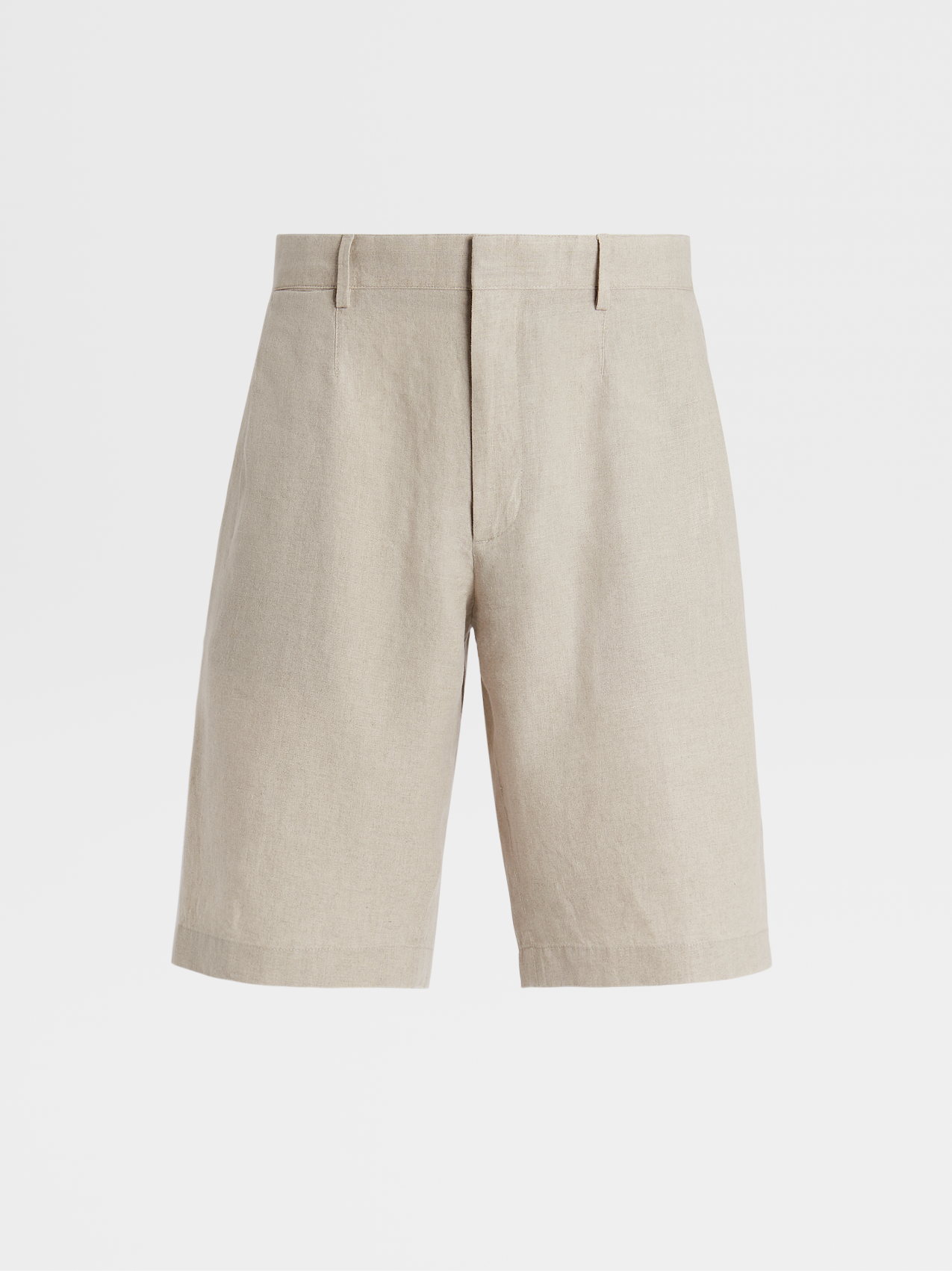 Light Beige Washed Linen Pleated Shorts